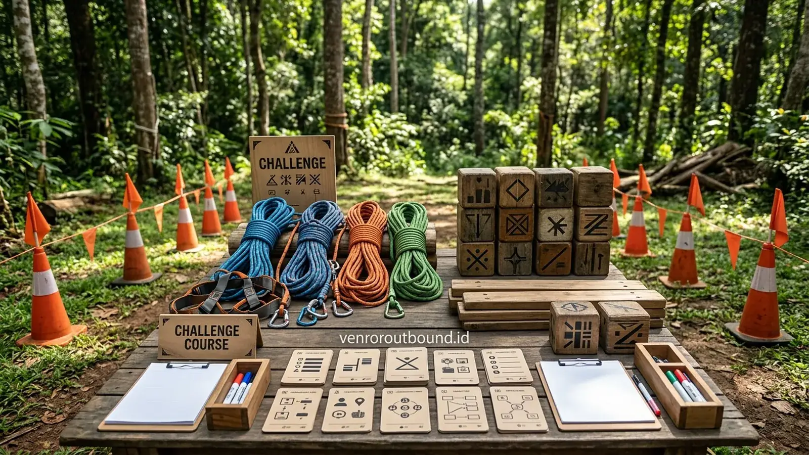 Perlengkapan team building outdoor untuk simulasi onboarding karyawan baru