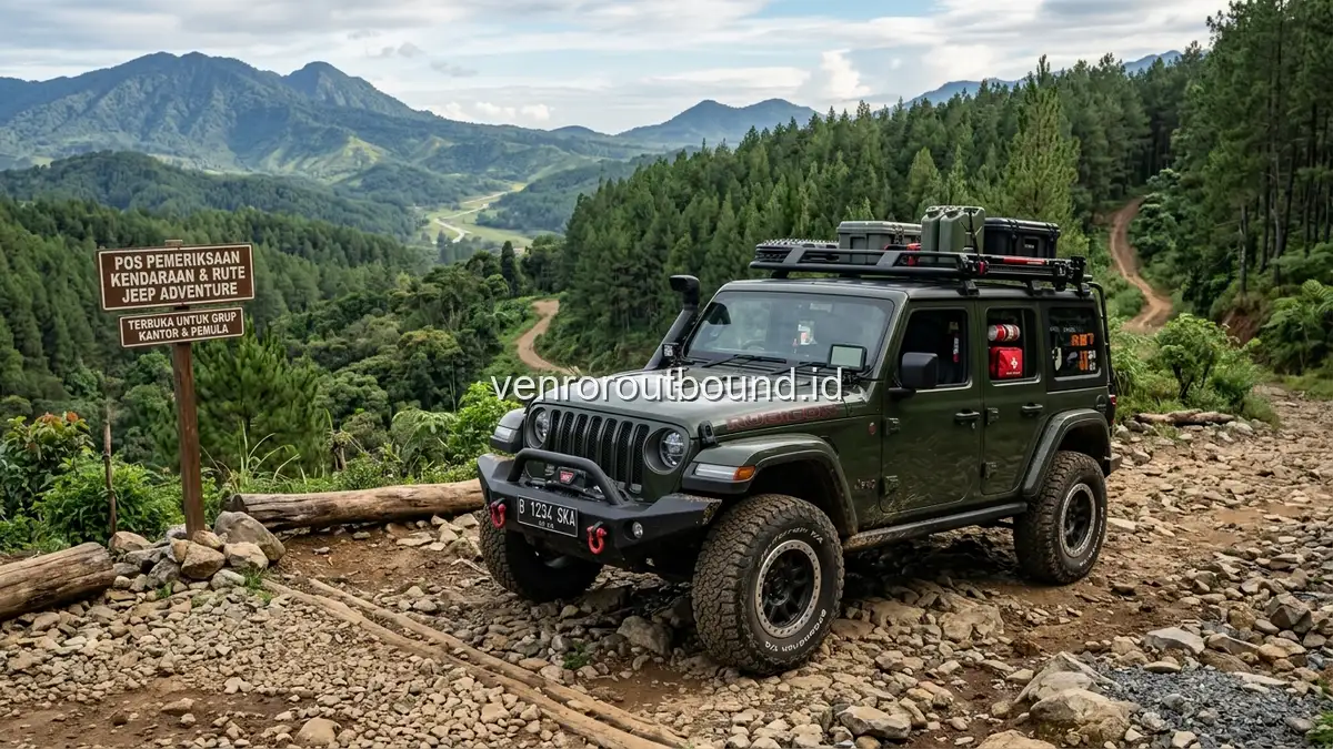 Inspeksi kelayakan armada jeep dan peralatan keselamatan di pos kontrol rute offroad